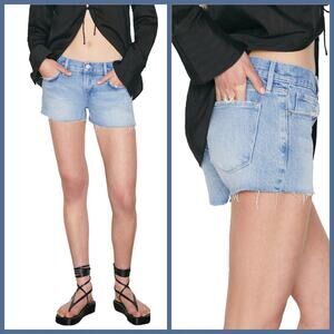 Frame Le Cutoff Frayed Hem Denim Shorts In Kerwin Blue Women Size 28